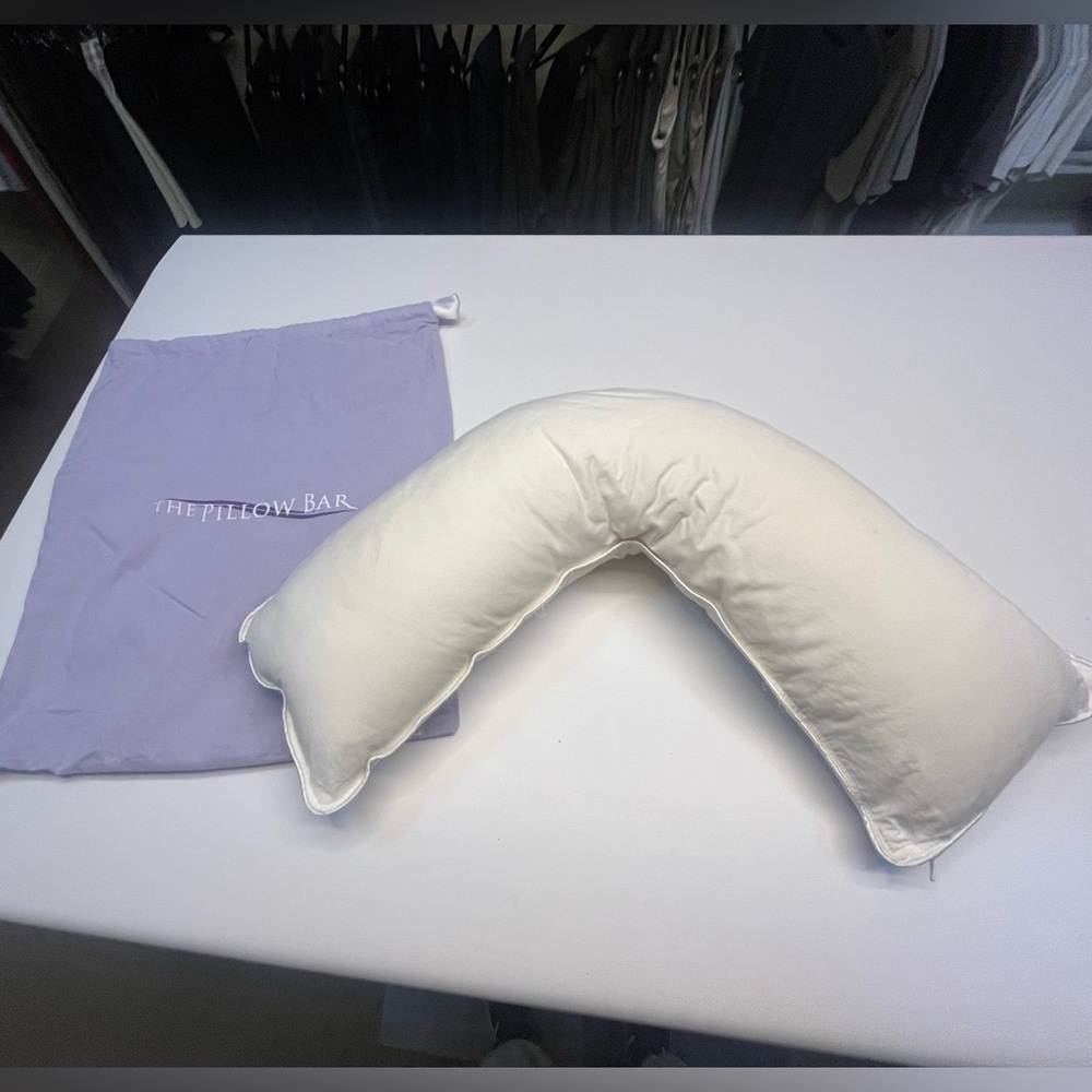 White “Jetsetter” Pillow Bar Pillow with Purple Bag